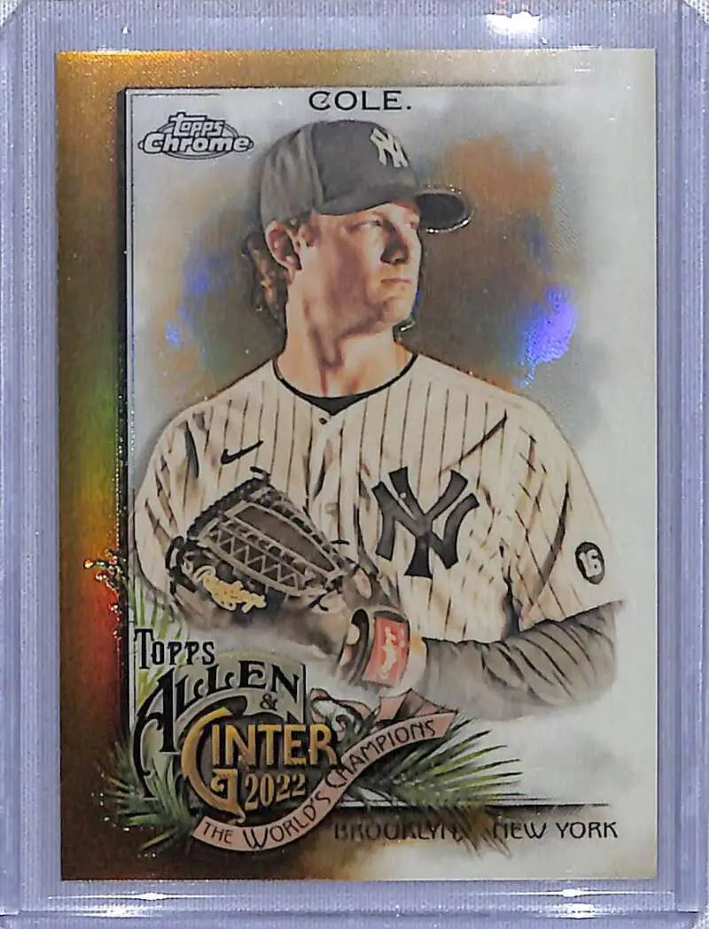 Gold Refractor 2022 Topps Allen & Ginter card of Gerrit Cole in Yankees uniform