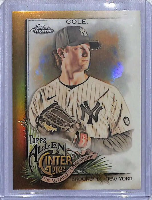 Gold Refractor 2022 Topps Allen & Ginter card of Gerrit Cole in Yankees uniform