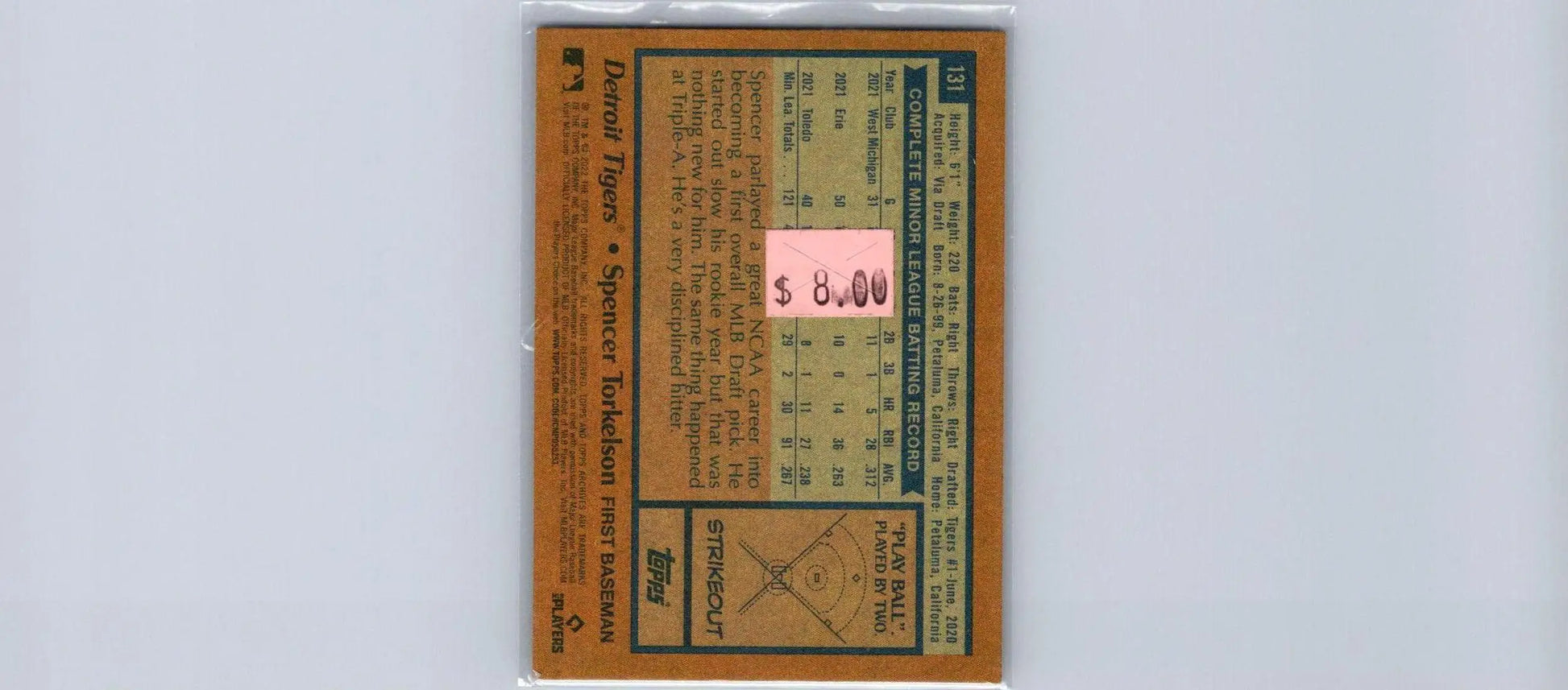 2022 Topps Archives #131 Spencer Torkelson trading card in protective plastic sleeve