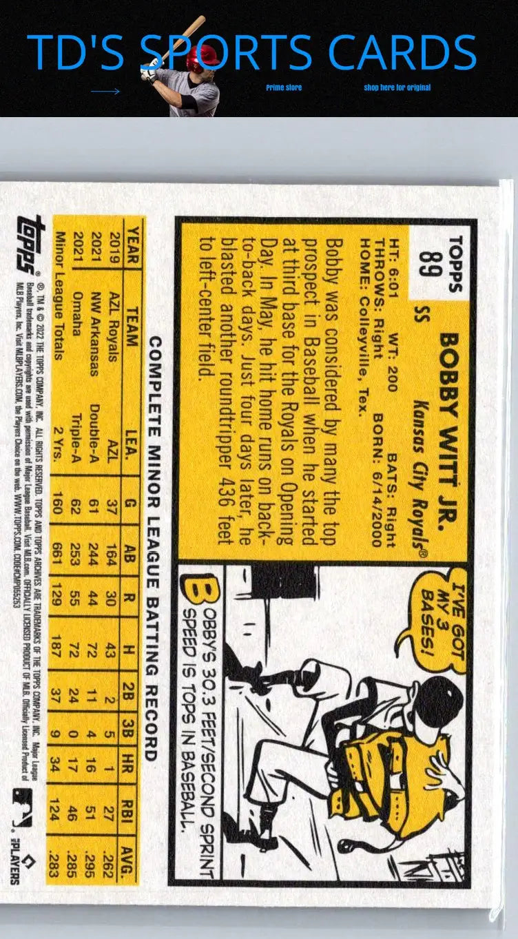 Bobby Witt Jr baseball card from 2022 Topps Archives series displayed in product