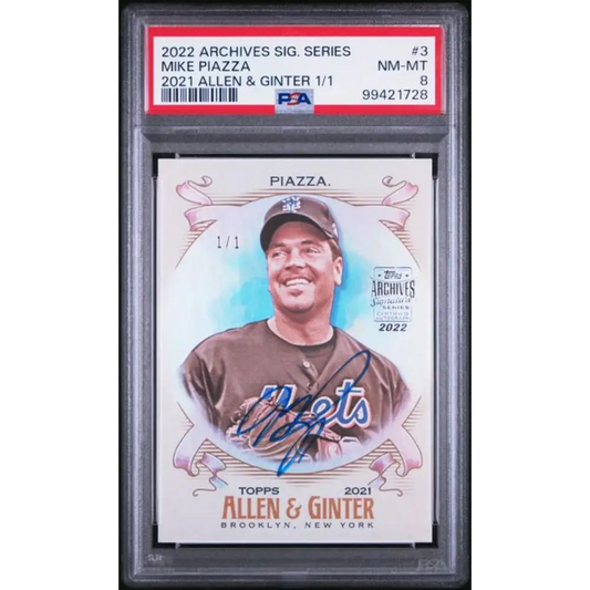 2022 Topps Archives Signature ##3 Mike Piazza PSA 8 NM-MT Auto 1/1 New York Mets Baseball Card