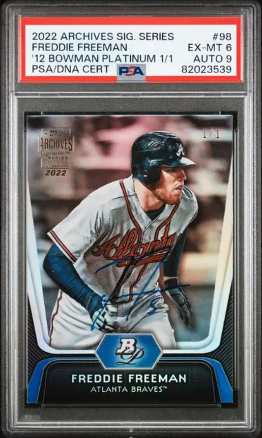 Graded Freddie Freeman baseball card from Atlanta Braves, 2022 Topps Archives Signature