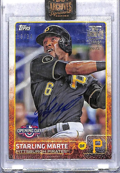 Starling Marte autographed baseball card from Topps Archives Signature featuring Pittsburgh Pirates