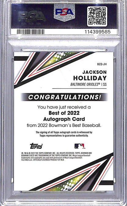 Jackson Holliday 2022 Bowman’s Best Gem Mint Auto baseball card in 2022 Topps Bowman’s Best