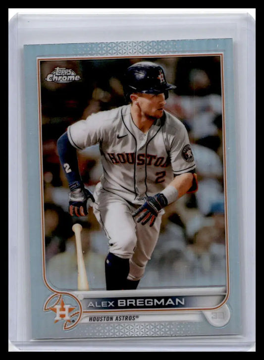 Alex Bregman running after hitting the ball on a Houston Astros baseball card