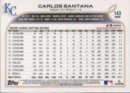 2022 Topps Chrome #143 Carlos Santana NM-MT Royals ID:51623 - Trading Cards