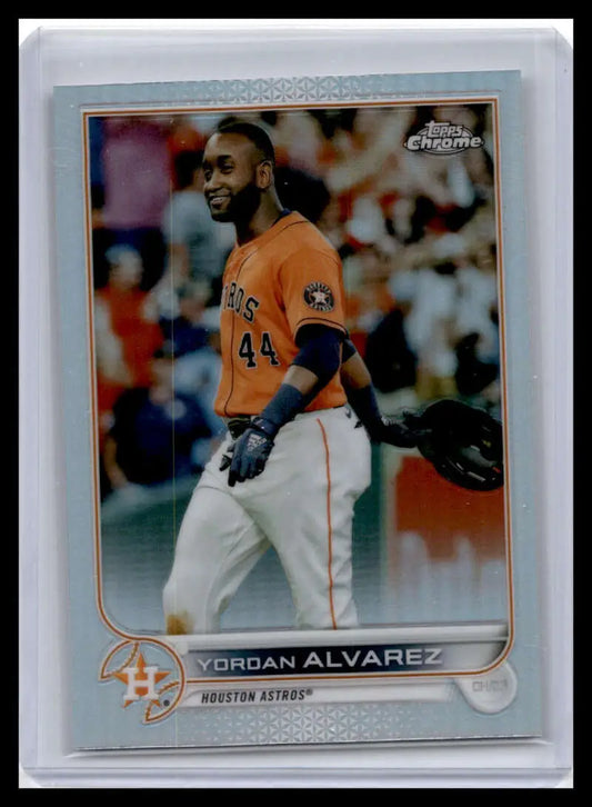 Yordan Alvarez in orange jersey number 44 on 2022 Topps Chrome baseball card