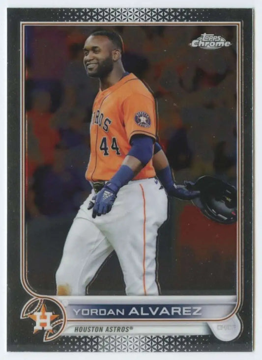 Baseball card of Yordan Alvarez in orange jersey for Houston Astros #180 Topps Chrome