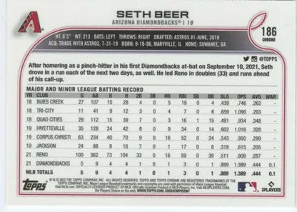2022 Topps Chrome #186 Seth Beer NM-MT RC Rookie Diamondbacks ID:51619 - Trading Cards