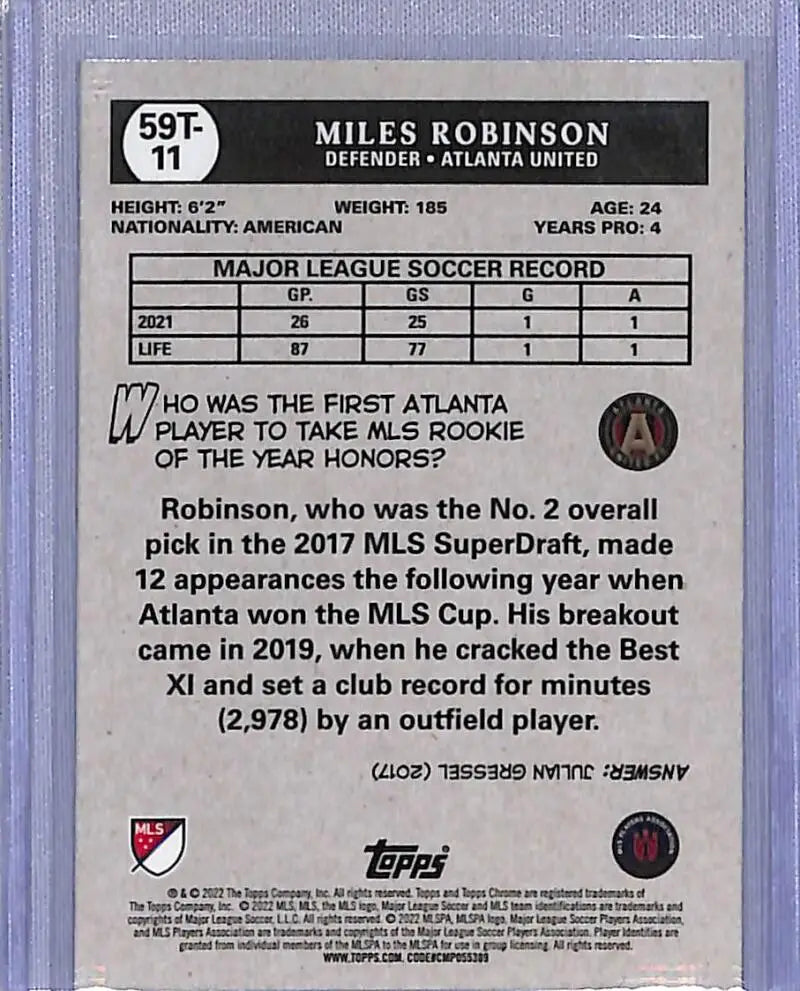Atlanta United Miles Robinson soccer card from 2022 Topps Chrome series