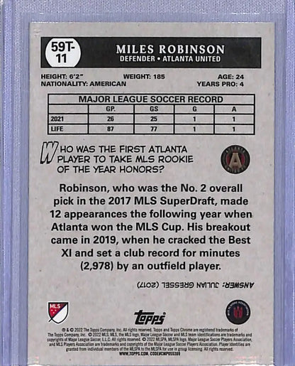 Atlanta United Miles Robinson soccer card from 2022 Topps Chrome series