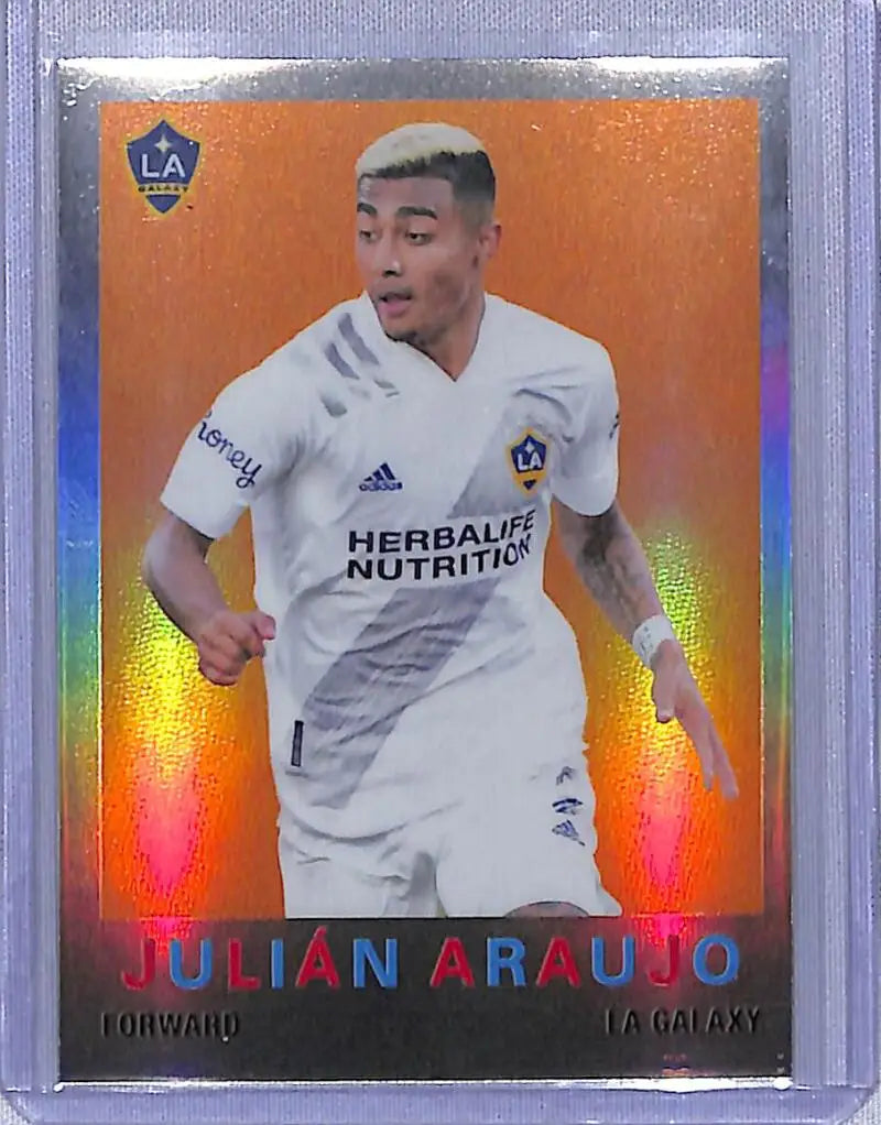 Julián Araujo soccer card from 2022 Topps Chrome 59T-16 Julian Araujo LA Galaxy