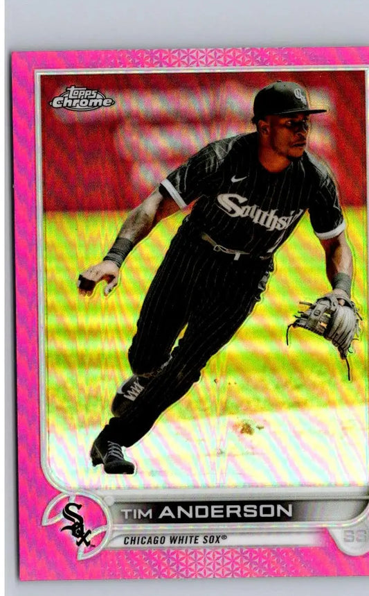 2022 Topps Chrome Tim Anderson Pink Refractor baseball card featuring Tim Anderson pink refractor