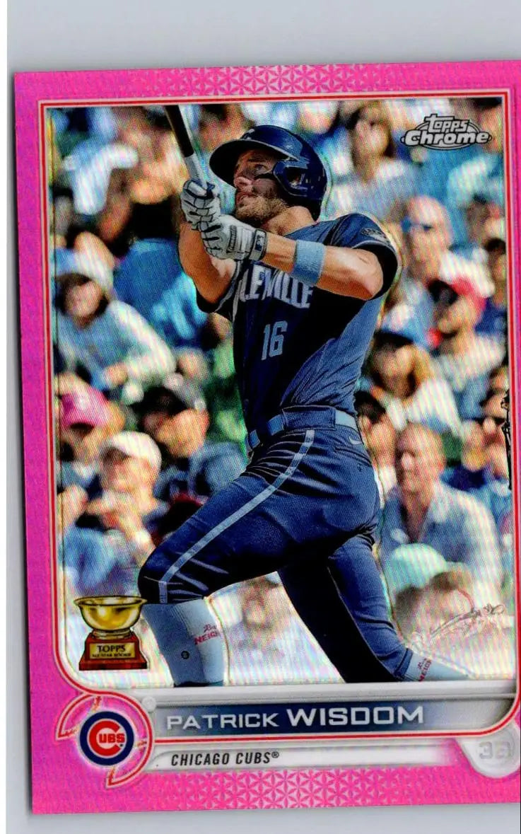 Patrick Wisdom Pink Refractor baseball card from 2022 Topps Chrome series