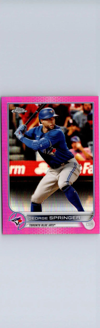 George Springer pink bordered baseball card from 2022 Topps Chrome Springer Pink Refractor