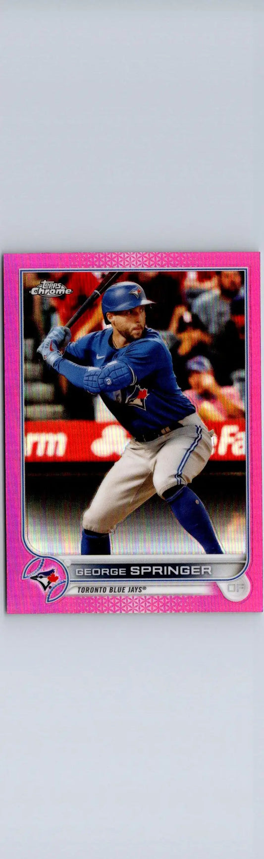 George Springer pink bordered baseball card from 2022 Topps Chrome Springer Pink Refractor