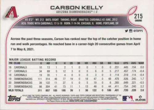 2022 Topps Chrome #215 Carson Kelly NM-MT Diamondbacks ID:51621 - Trading Cards