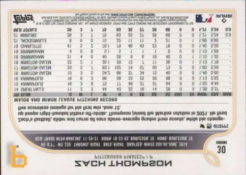 2022 Topps Chrome #30 Zach Thompson NM-MT RC Rookie Pirates ID:51617 - Trading Cards