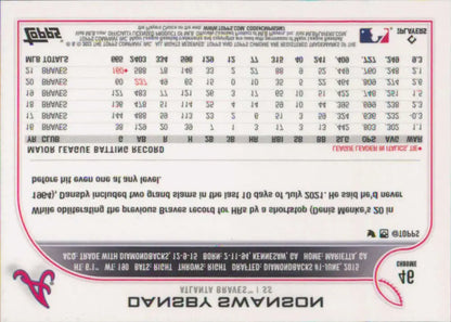2022 Topps Chrome Dansby Swanson Atlanta Braves baseball card with player stats