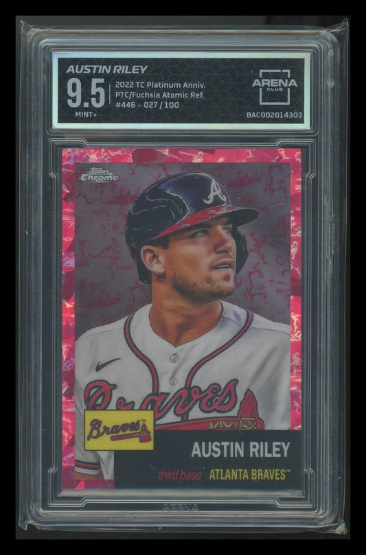 Graded Austin Riley baseball card 2022 Topps Chrome Fuchsia Atomic Refractor 9.5