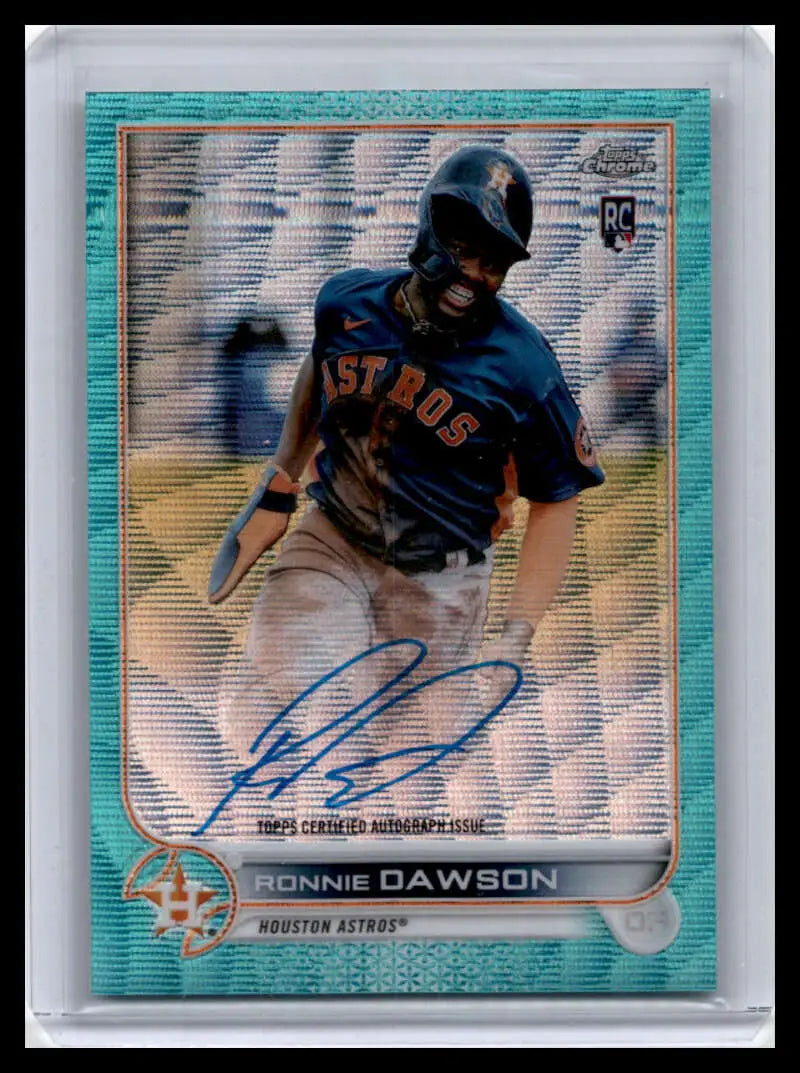 Signed Ronnie Dawson Topps Chrome Auto baseball card with teal border and holographic finish