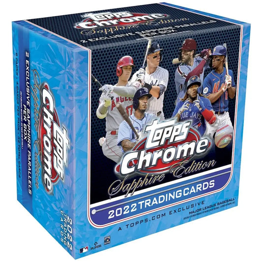 2022 Topps Chrome Baseball Sapphire Edition Box featuring Topps Chrome Sapphire trading cards