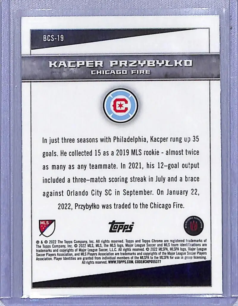 Kacper Przybylko soccer card from 2022 Topps Chrome Big City Strikers series