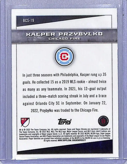 Kacper Przybylko soccer card from 2022 Topps Chrome Big City Strikers series
