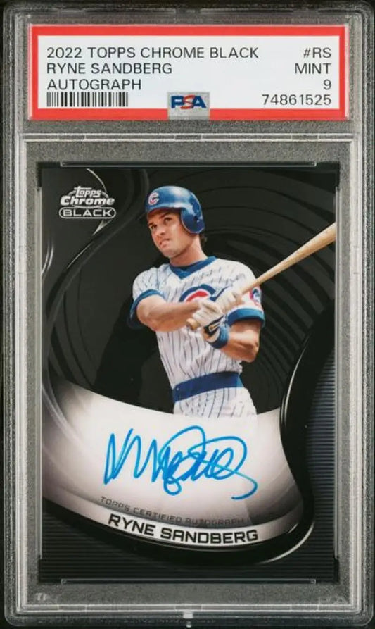 PSA 9 MINT Ryne Sandberg Chicago Cubs autograph baseball card in batting stance