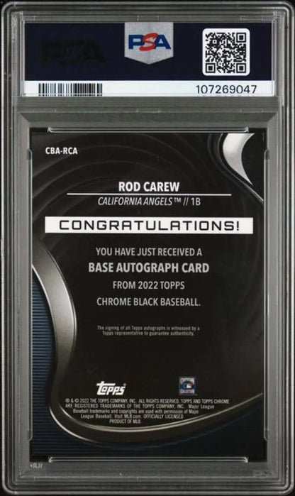 Graded Rod Carew Topps Chrome Black Autograph baseball card PSA 8 NM-MT