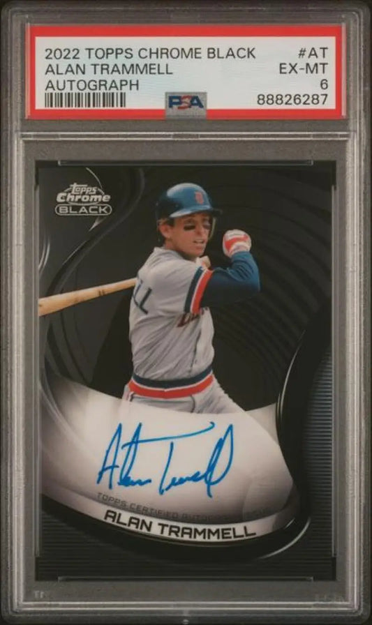 Alan Trammell autographed Detroit Tigers baseball card from 2022 Topps Chrome Black