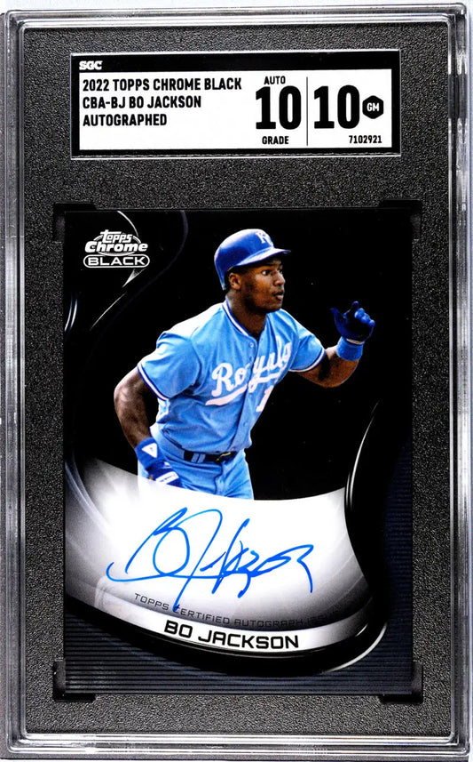 Graded Bo Jackson autographed Topps Chrome Black baseball card SGC 10 Gem Kansas City Royals