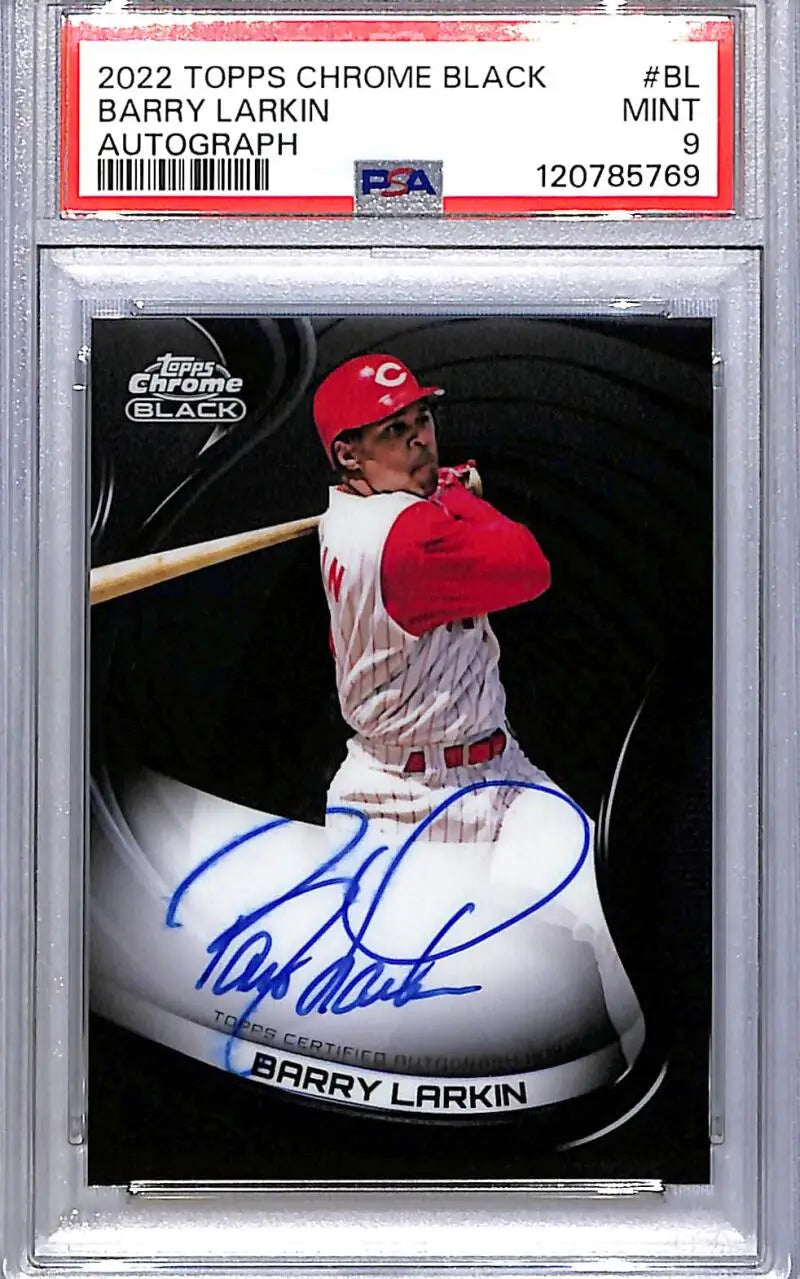 Graded 2022 Topps Chrome Black Barry Larkin Autograph Baseball Card PSA 9 MINT