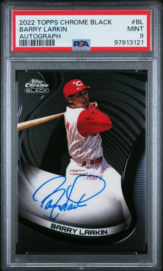 PSA-graded 2022 Topps Chrome Black Barry Larkin autographed baseball card Cincinnati Reds