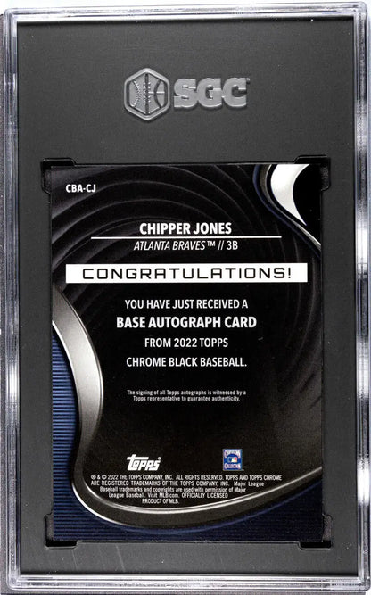 SGC-graded 2022 Topps Chrome Black Chipper Jones Auto Atlanta Braves Baseball Card