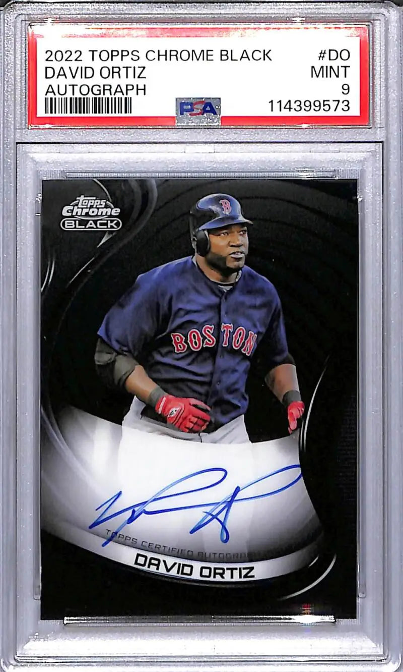 David Ortiz autographed baseball card from 2022 Topps Chrome Black featuring Boston Red Sox player