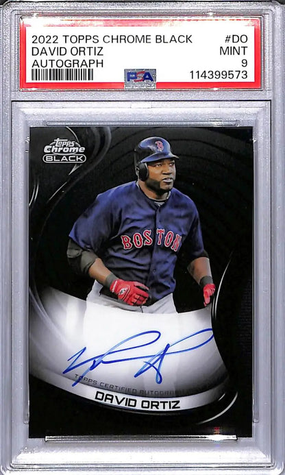 David Ortiz autographed baseball card from 2022 Topps Chrome Black featuring Boston Red Sox player