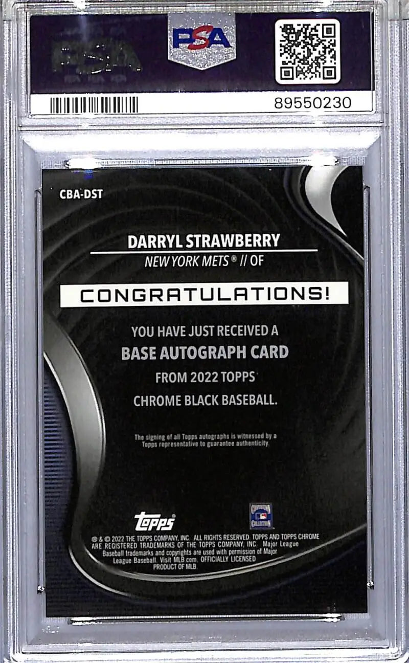 Darryl Strawberry baseball card in PSA case from 2022 Topps Chrome Black series