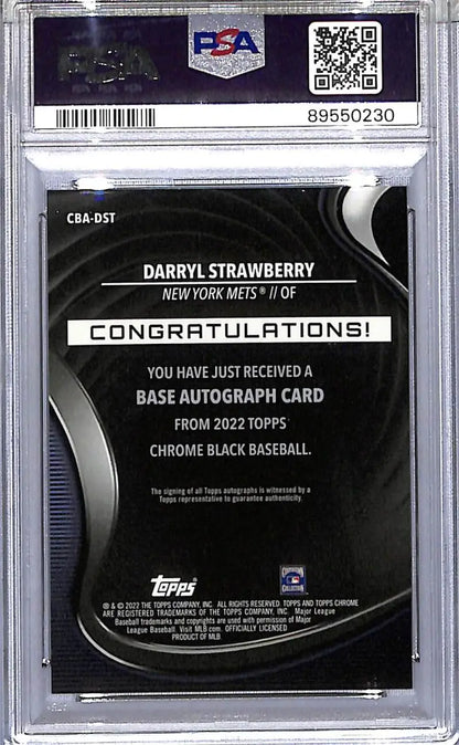 Darryl Strawberry baseball card in PSA case from 2022 Topps Chrome Black series
