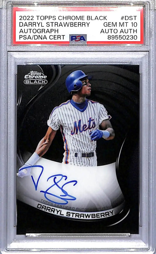 Autographed Darryl Strawberry baseball card from 2022 Topps Chrome Black Topps Chrome