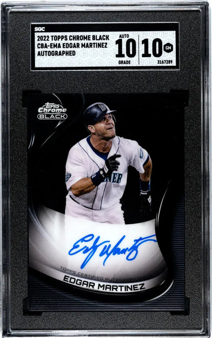 Graded Edgar Martinez autographed baseball card from 2022 Topps Chrome Black series