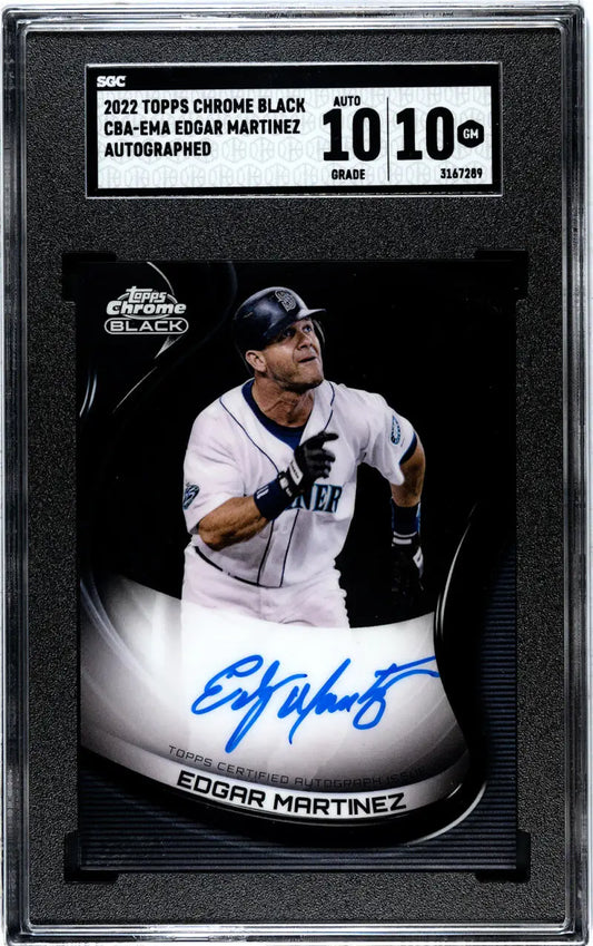 Graded Edgar Martinez autographed baseball card from 2022 Topps Chrome Black series
