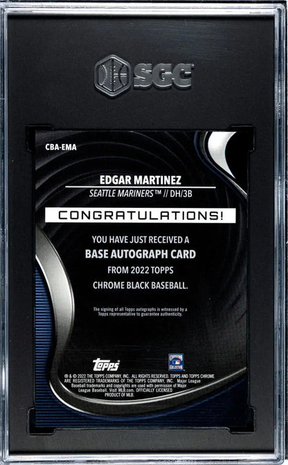 Black Baseball Card featuring Edgar Martinez, Topps Chrome Black with autographed notification