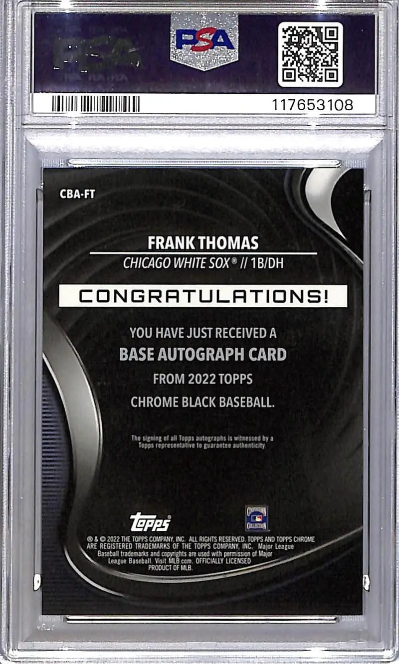 2022 Topps Chrome Black #CBA-FT Frank Thomas PSA 9 MINT Auto Chicago White Sox