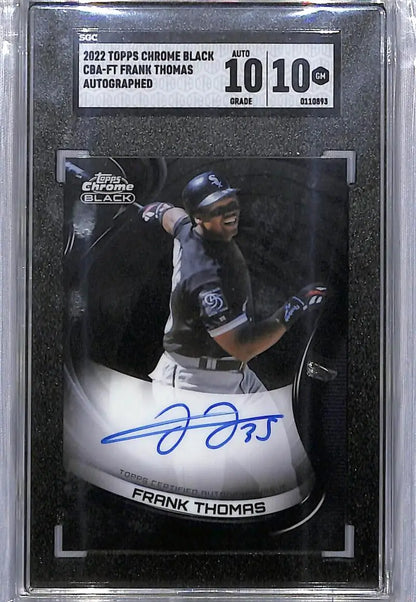 Graded 2022 Topps Chrome Black Frank Thomas autographed baseball card Chicago White Sox
