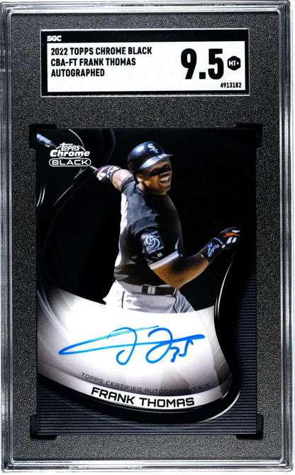 Autographed Frank Thomas Chicago White Sox baseball card from 2022 Topps Chrome Black