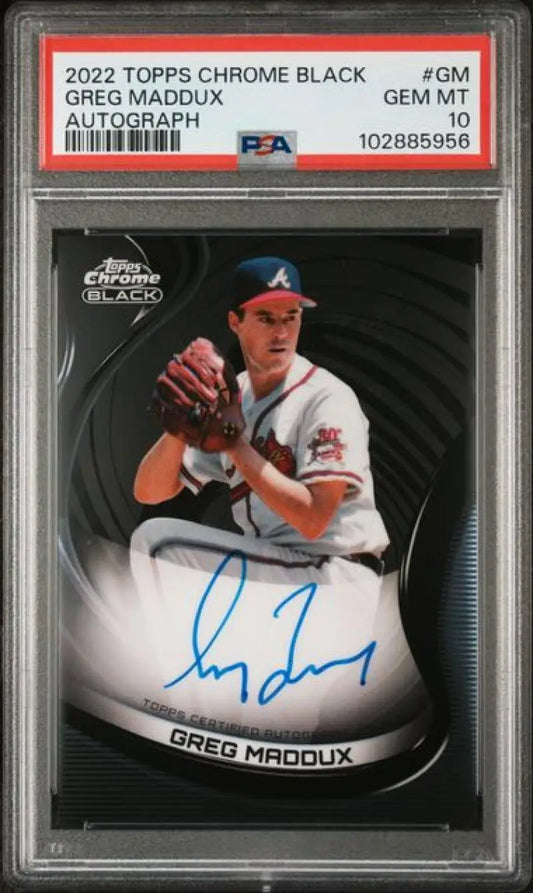 Graded Greg Maddux PSA 10 GEM MINT Auto Atlanta Braves Baseball Card from Topps Chrome Black