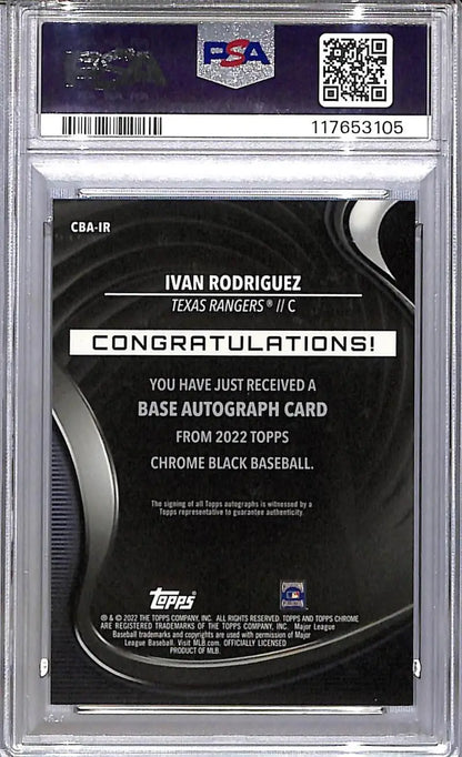 Graded Ivan Rodriguez 2022 Topps Chrome Black autograph redemption card Texas Rangers