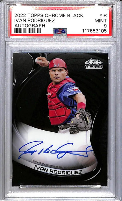 2022 Topps Chrome Black Ivan Rodriguez Autograph Baseball Card Texas Rangers PSA 9