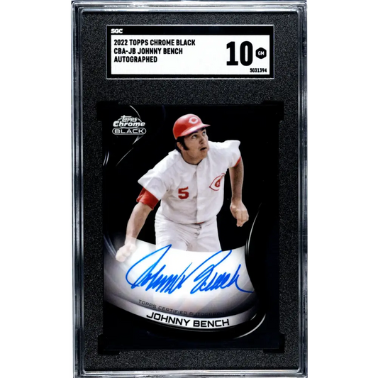 2022 Topps Chrome Black #CBA-JB Johnny Bench SGC 10 Gem Auto Cincinnati Reds Baseball Card
